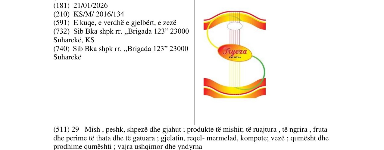 Zëri i markës Tryeza në buletin