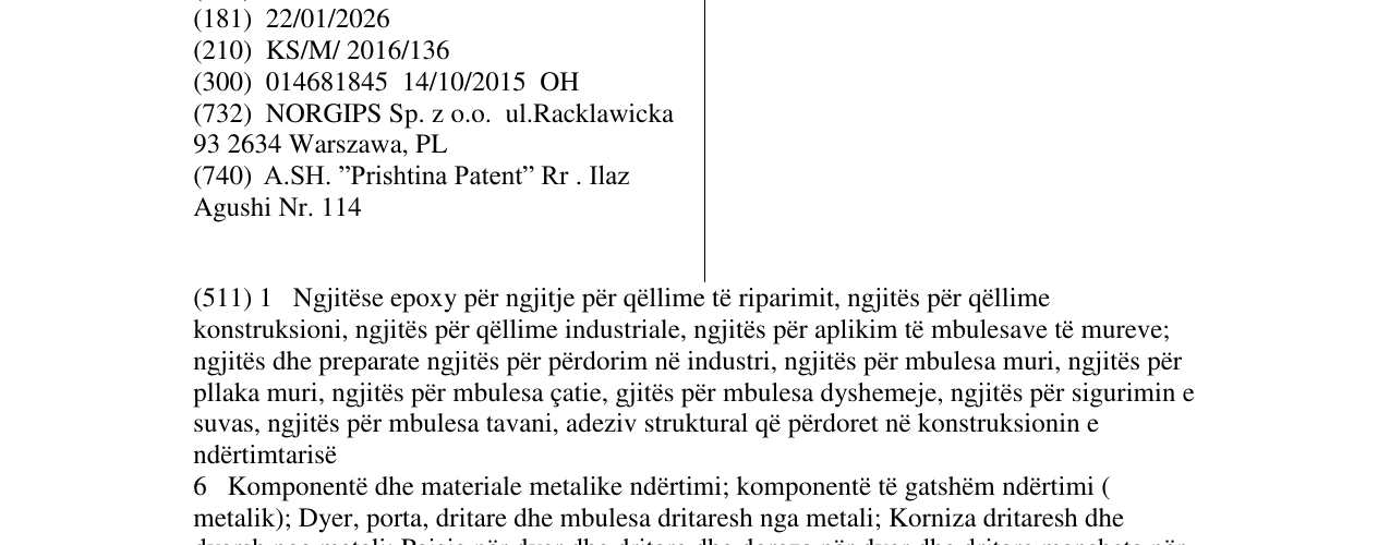 Zëri i markës Norgips në buletin