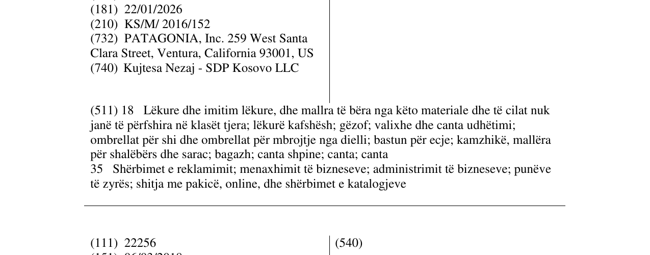 Zëri i markës PATAGONIA në buletin