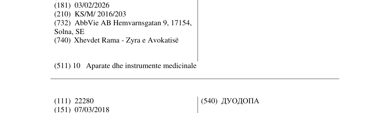 Zëri i markës DUODOPA në buletin