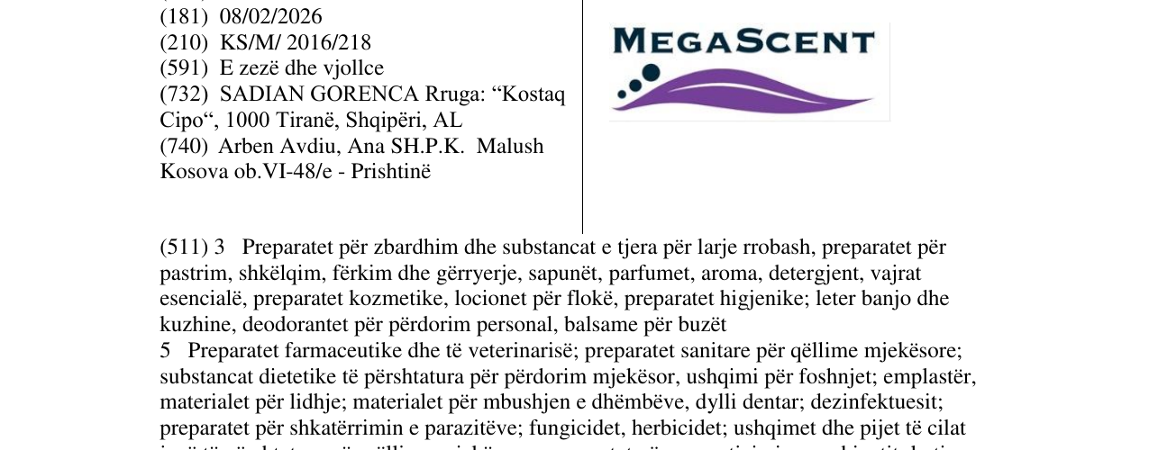Zëri i markës MEGASCENT në buletin