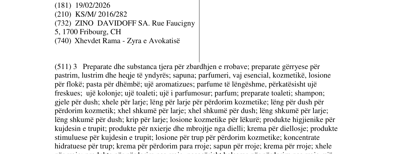 Zëri i markës DAVIDOFF HORIZON në buletin