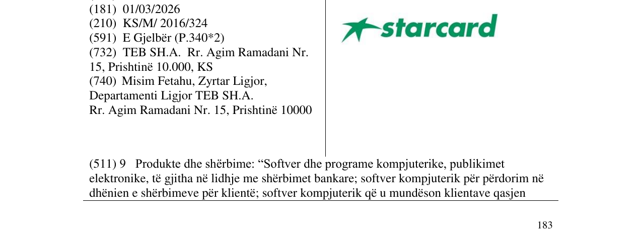 Zëri i markës starcard në buletin