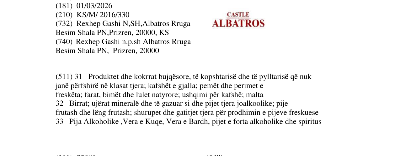 Zëri i markës CASTEL ALBANTROS në buletin
