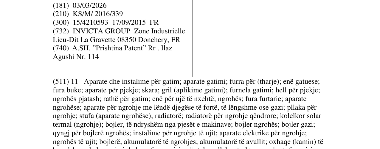 Zëri i markës INVICTA në buletin