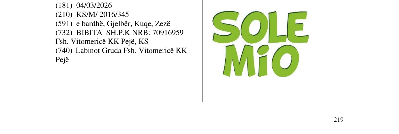 Zëri i markës SOLE MIO në buletin