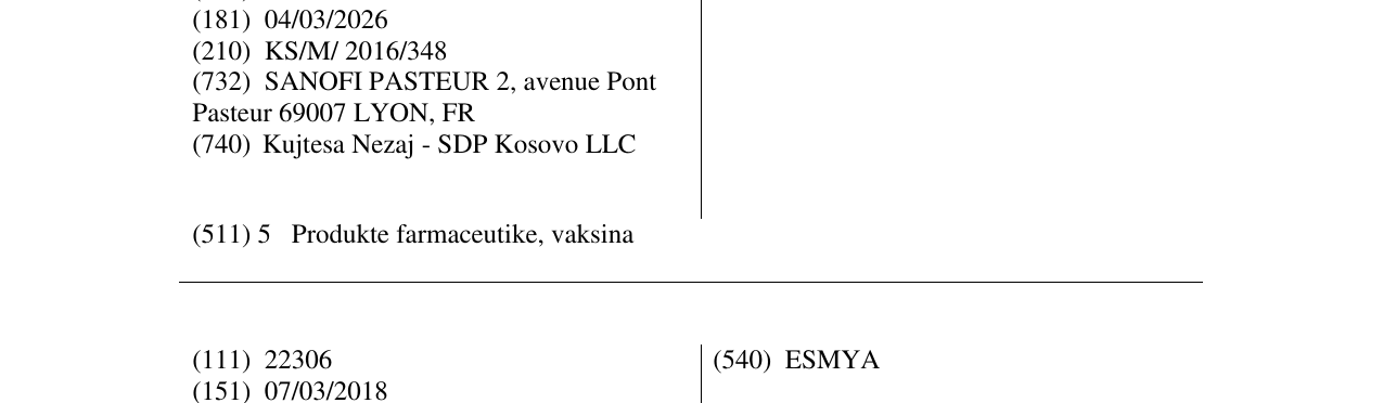 Zëri i markës VAXIGRIPTETRA në buletin