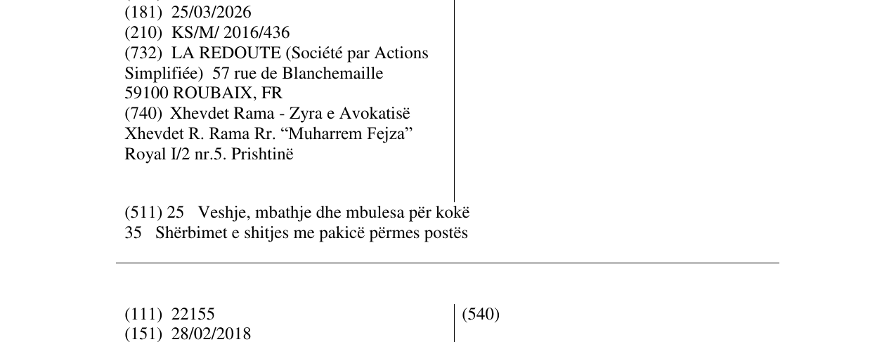 Zëri i markës La Redoute në buletin