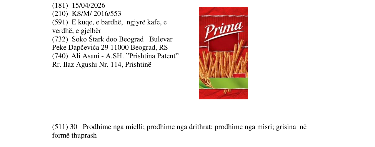 Zëri i markës Prima në buletin