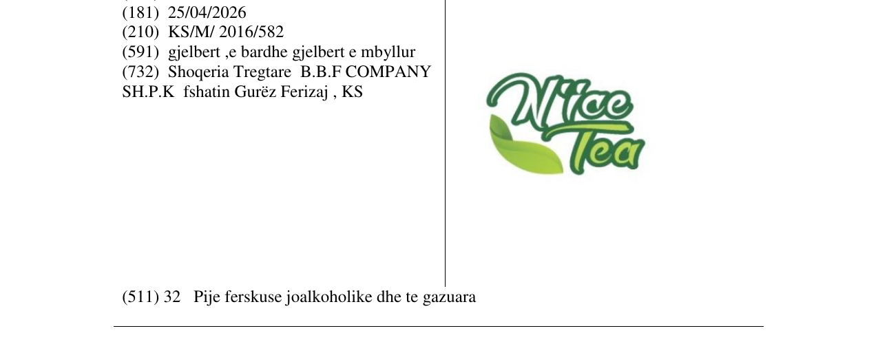 Zëri i markës N'ice Tea në buletin