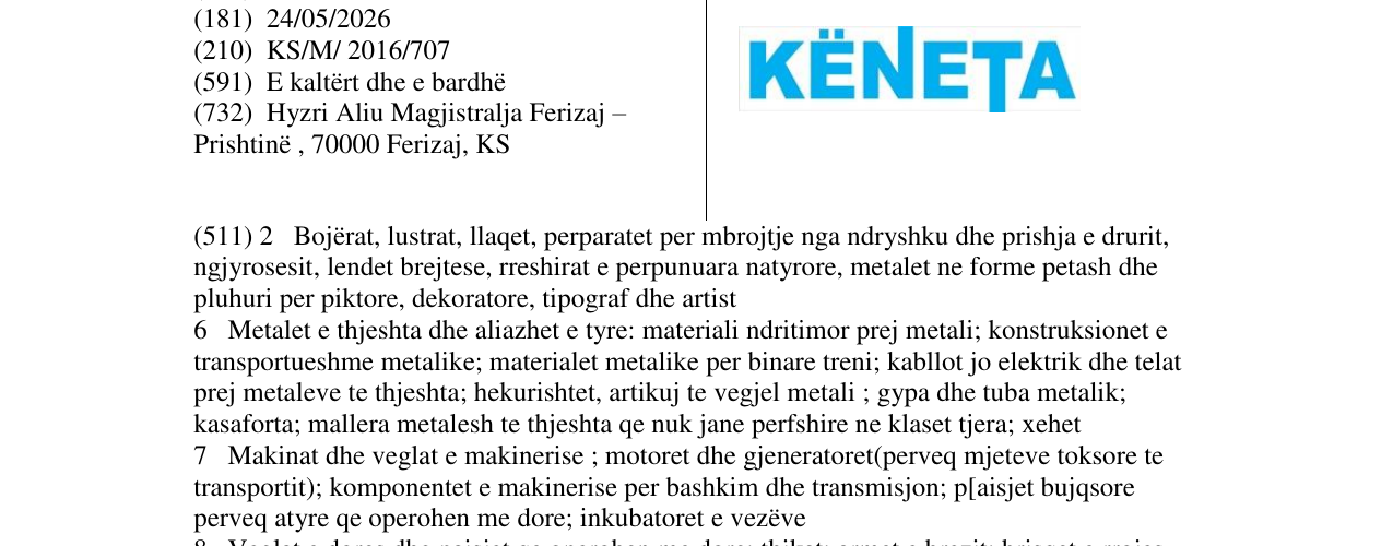 Zëri i markës KËNETA në buletin