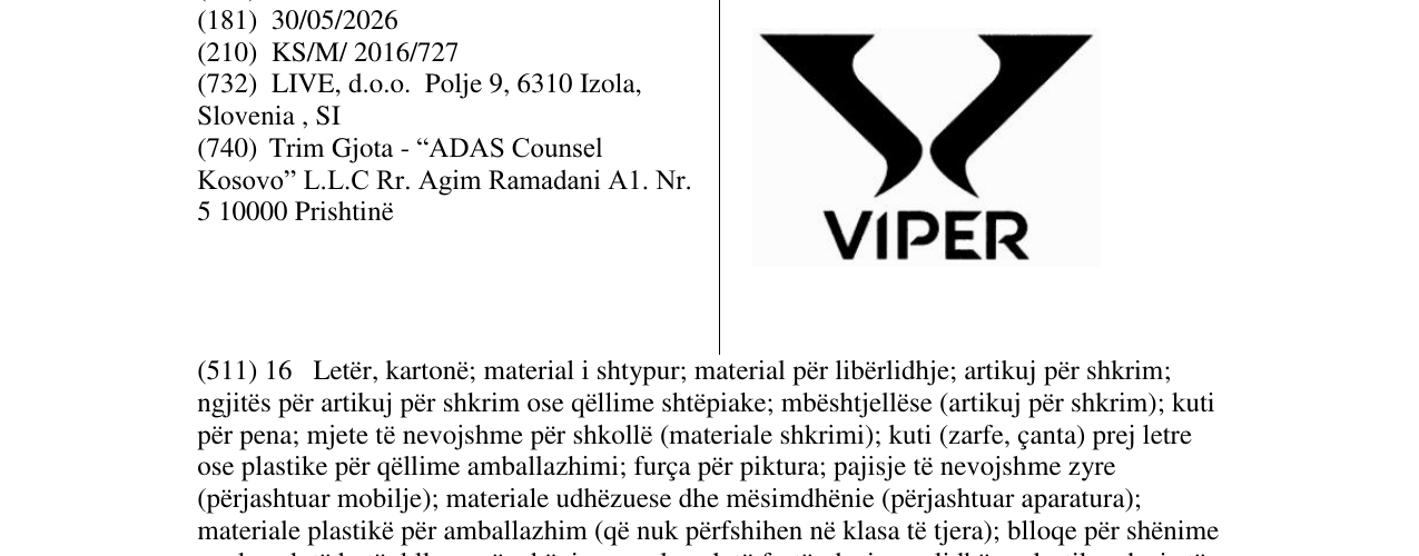 Zëri i markës VIPER në buletin