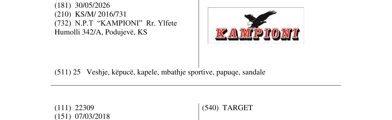 Zëri i markës KAMPIONI në buletin