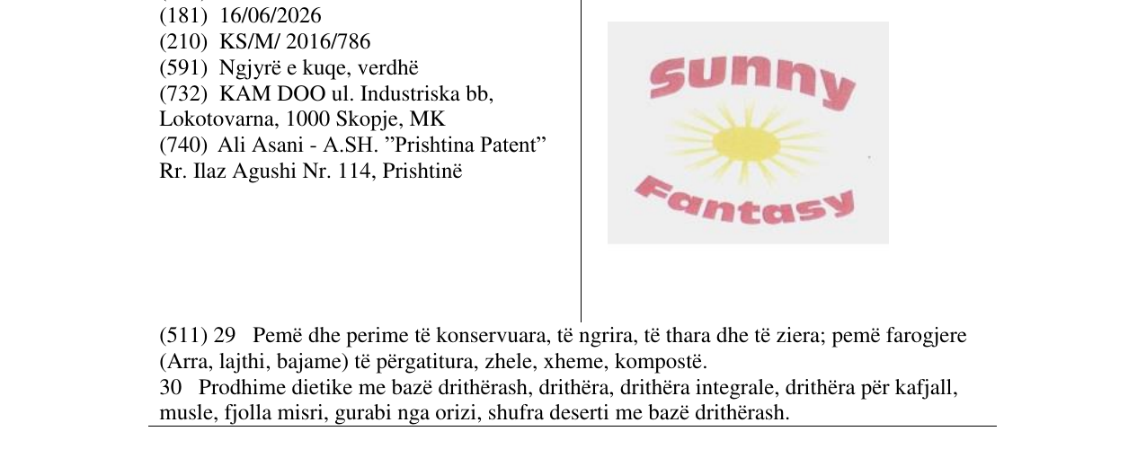 Zëri i markës Sunny Fantasy në buletin