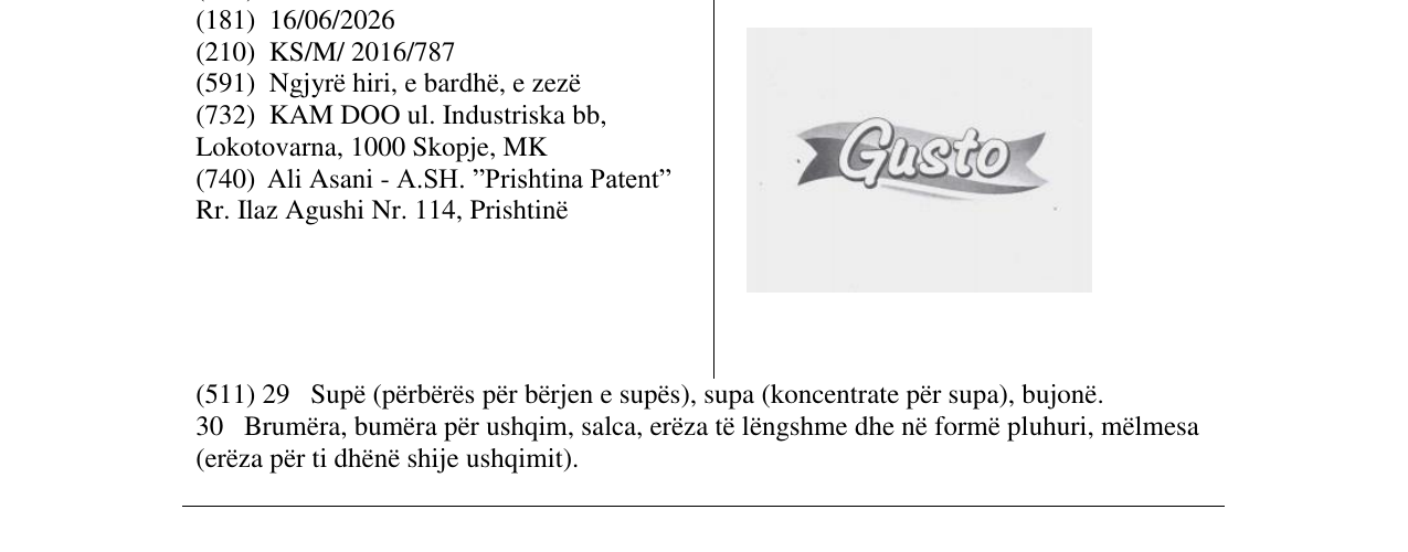 Zëri i markës Gusto në buletin