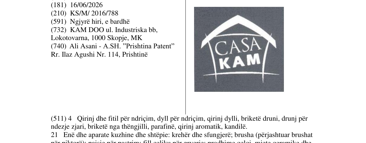 Zëri i markës CASA KAM në buletin