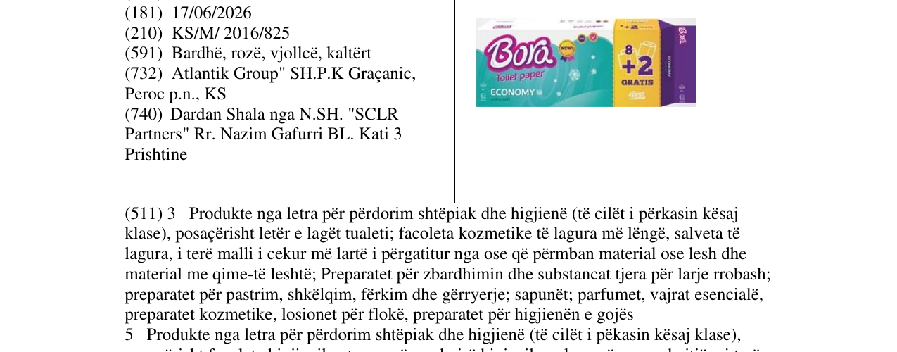 Zëri i markës Bora Toilet paper ECONOMY në buletin
