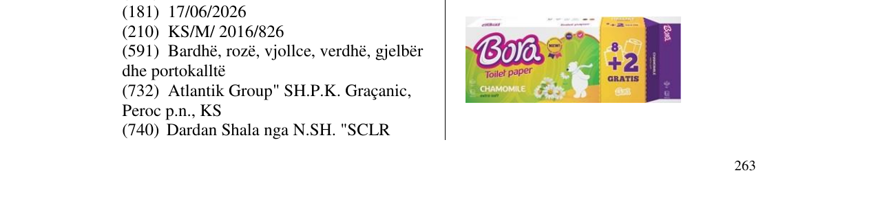 Zëri i markës Bora Toilet paper CHAMOMILE në buletin