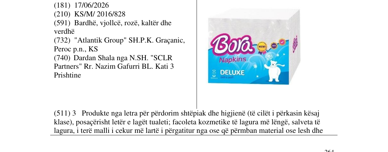 Zëri i markës Bora Napkins DELUXE në buletin