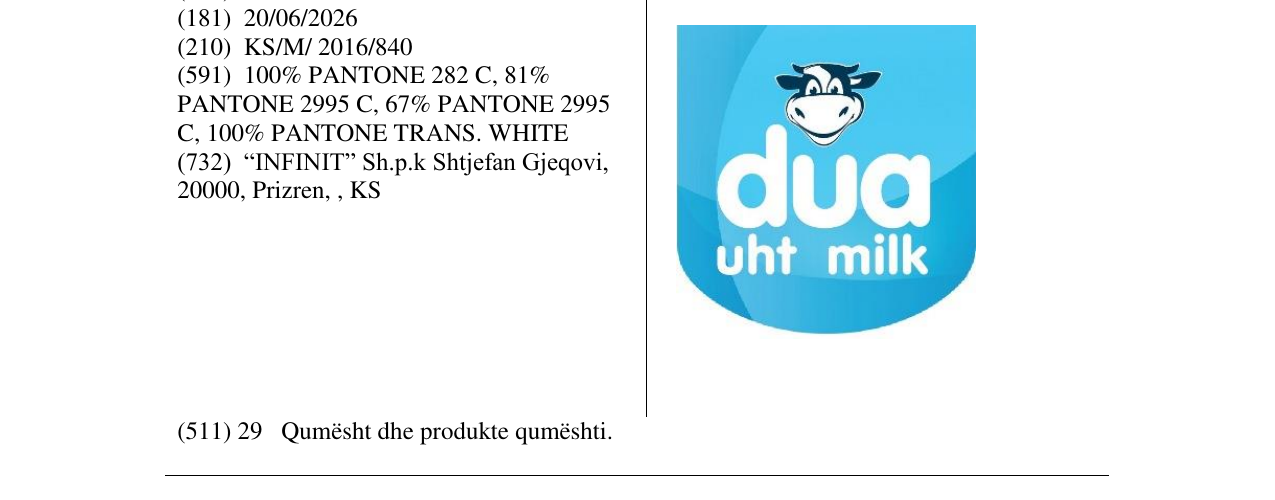 Zëri i markës dua uht milk në buletin