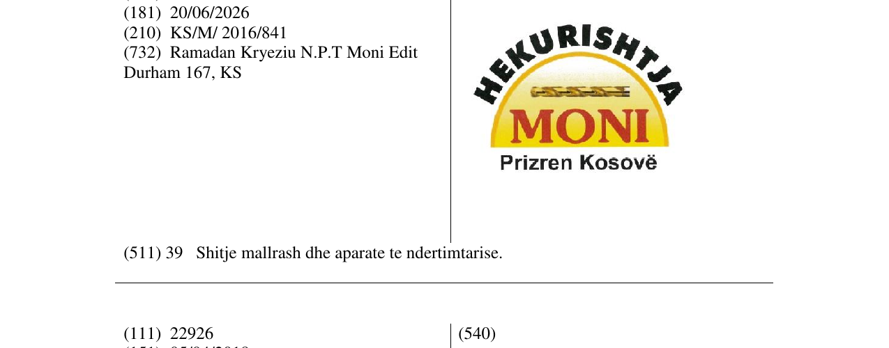 Zëri i markës HEKURISHTJA MONI në buletin