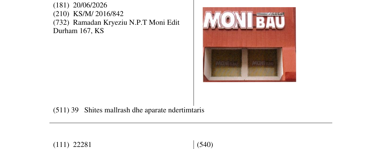 Zëri i markës MONI BAU në buletin
