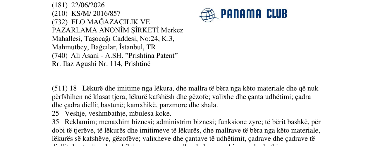 Zëri i markës PANAMA CLUB në buletin