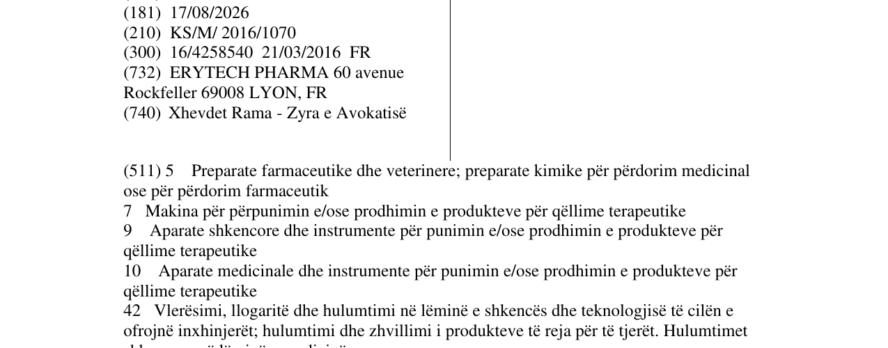 Zëri i markës ERYTECH në buletin