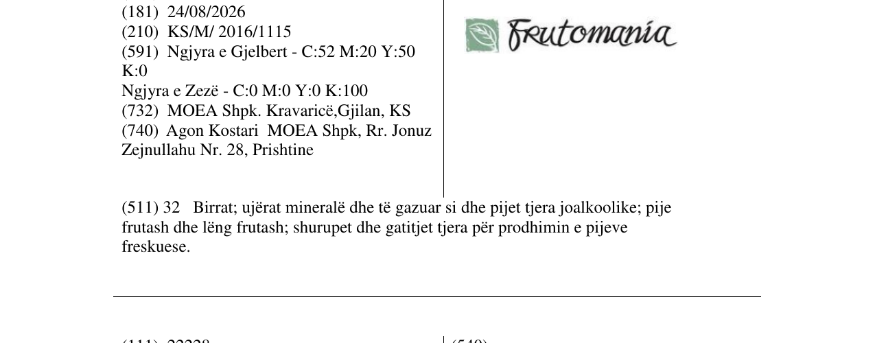 Zëri i markës Frutomania në buletin