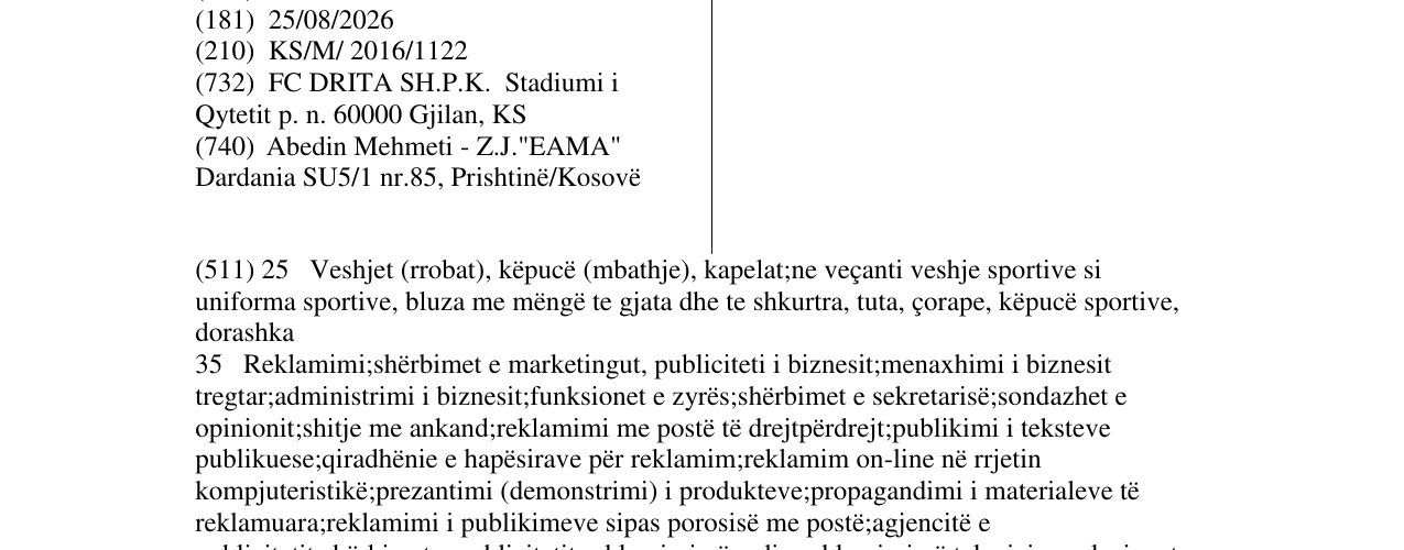 Zëri i markës KF DRITA në buletin