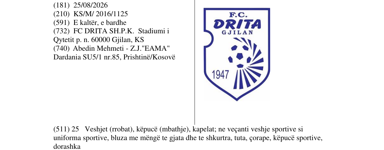 Zëri i markës F.C. DRITA GJILAN 1947 në buletin