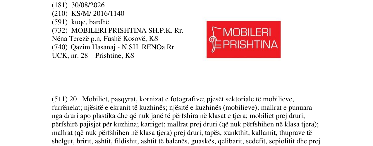 Zëri i markës MOBILERI PRISHTINA në buletin