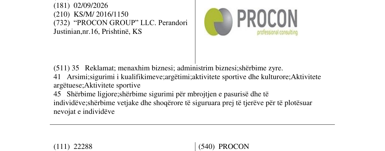 Zëri i markës PROCON professional consulting në buletin