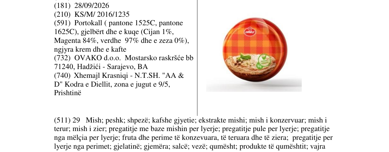 Zëri i markës Ovako d.o.o. në buletin