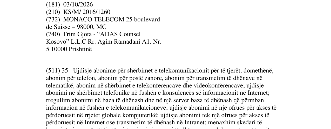 Zëri i markës MONACO TELECOM në buletin