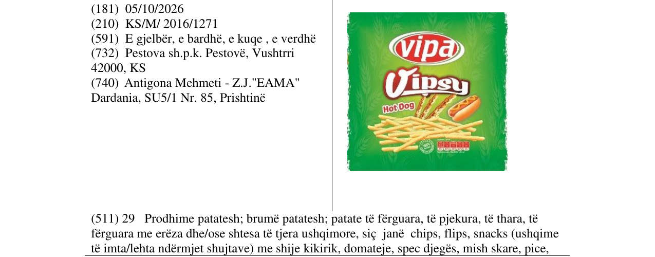 Zëri i markës Vipa Vipsy Hot Dog në buletin