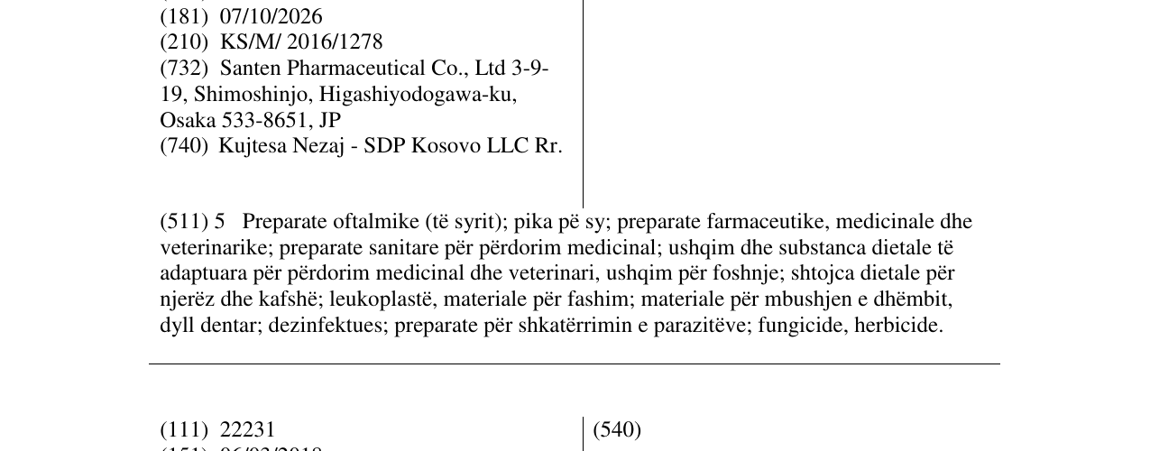 Zëri i markës Santen në buletin