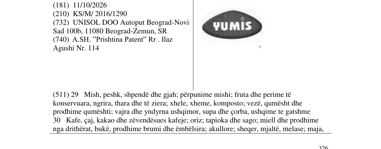 Zëri i markës YUMIS në buletin