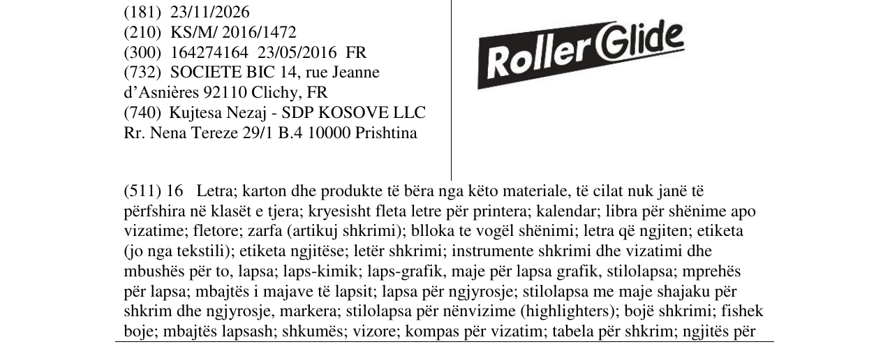 Zëri i markës Roller Glide në buletin