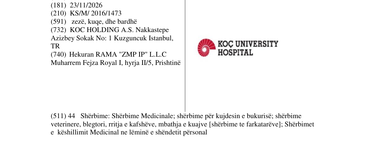 Zëri i markës KOÇ UNIVERSITY HOSPITAL në buletin