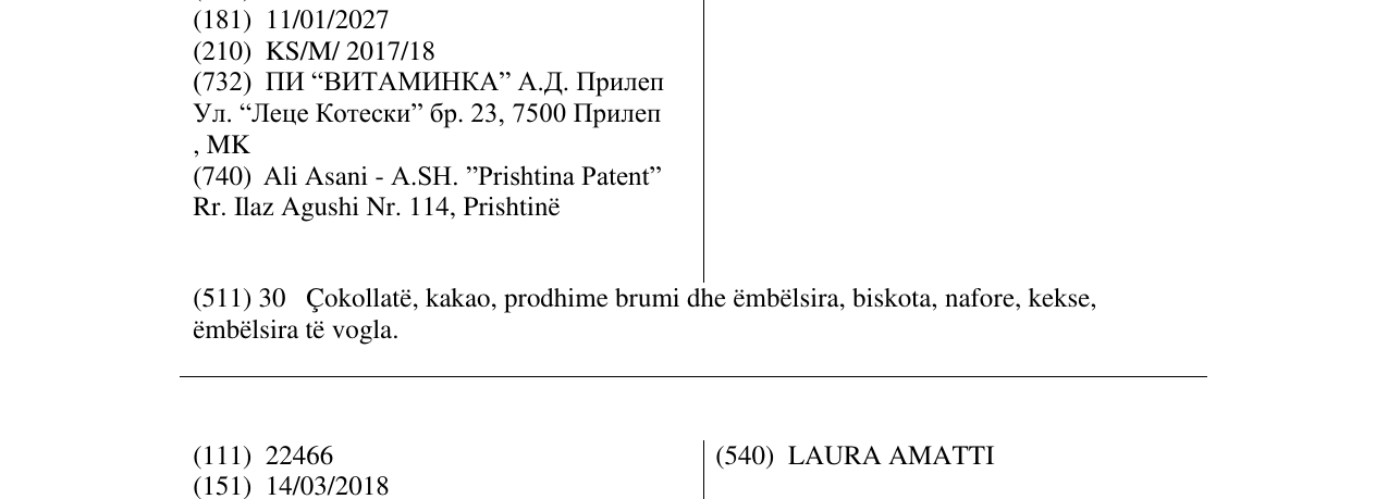 Zëri i markës CHOKOLINDA në buletin