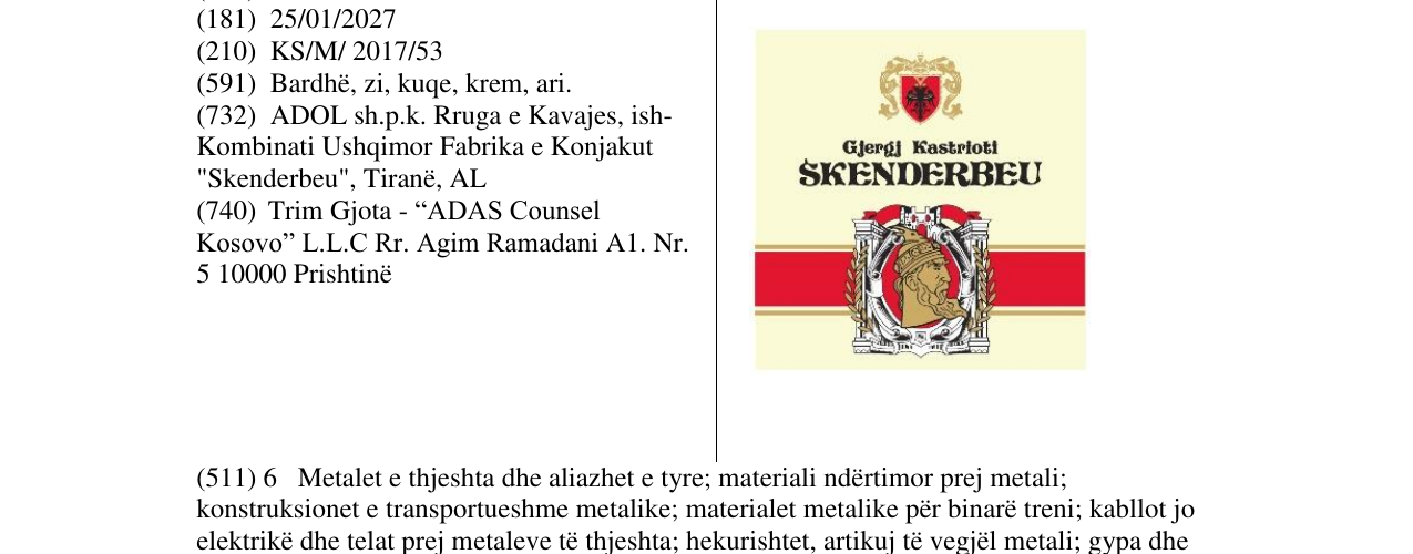 Zëri i markës Gjergj Kastrioti SKENDERBEU në buletin