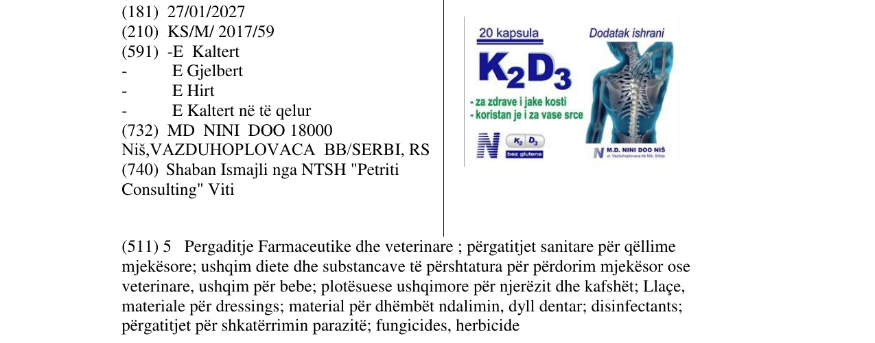 Zëri i markës 20 kapsula K2D3 në buletin