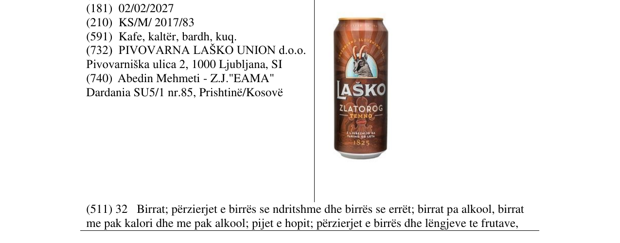 Zëri i markës LASKO ZLATOROG TEMNO në buletin