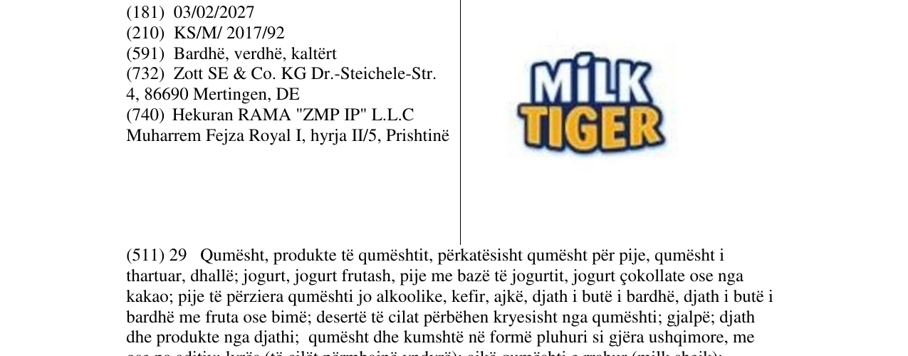 Zëri i markës MILK TIGER në buletin