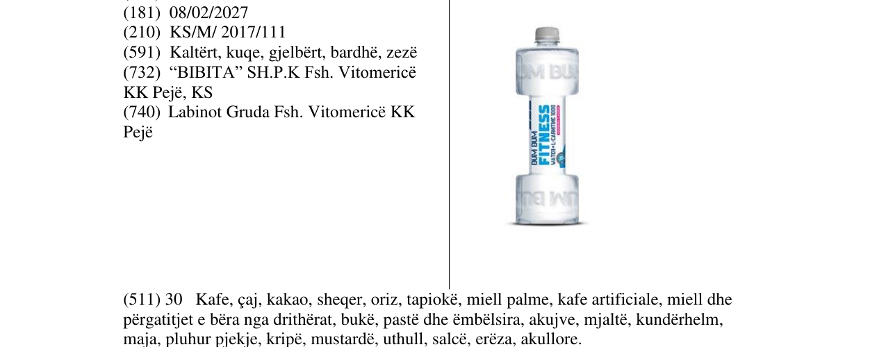 Zëri i markës DUM DUM FITNESS WATER në buletin