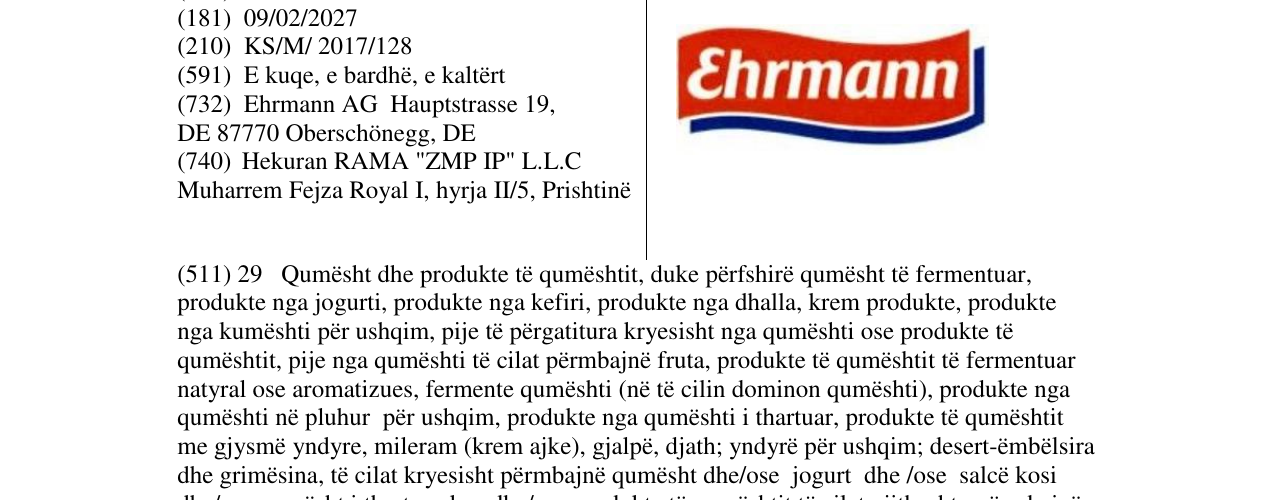 Zëri i markës Ehrmann në buletin