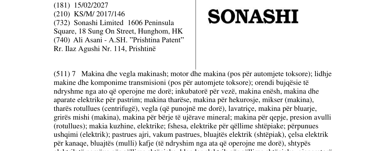 Zëri i markës SONASHI në buletin