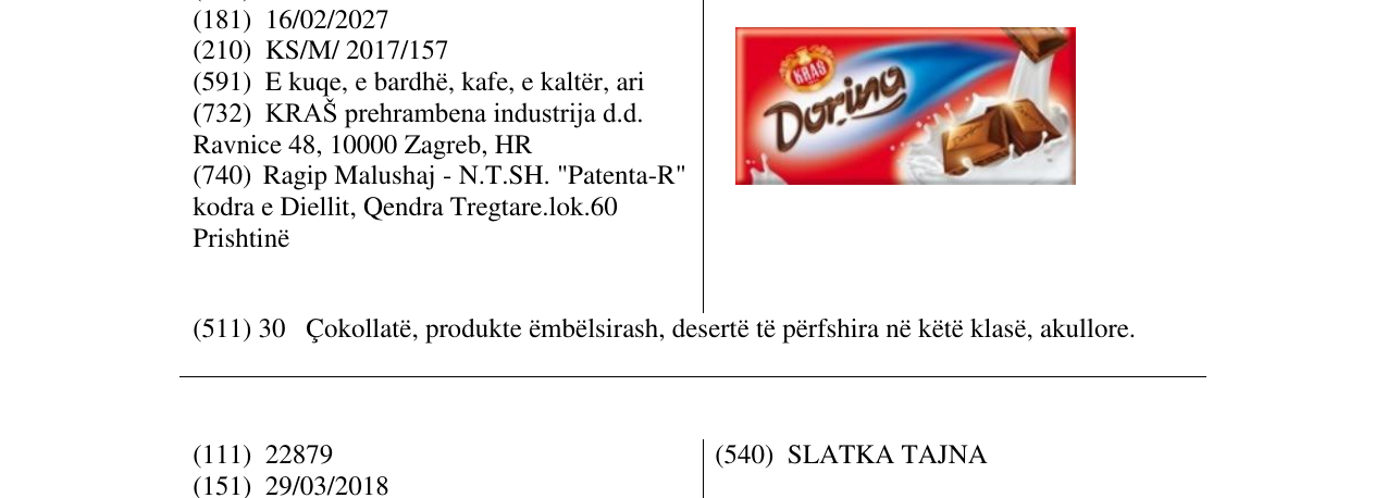 Zëri i markës KRAS DORINA në buletin