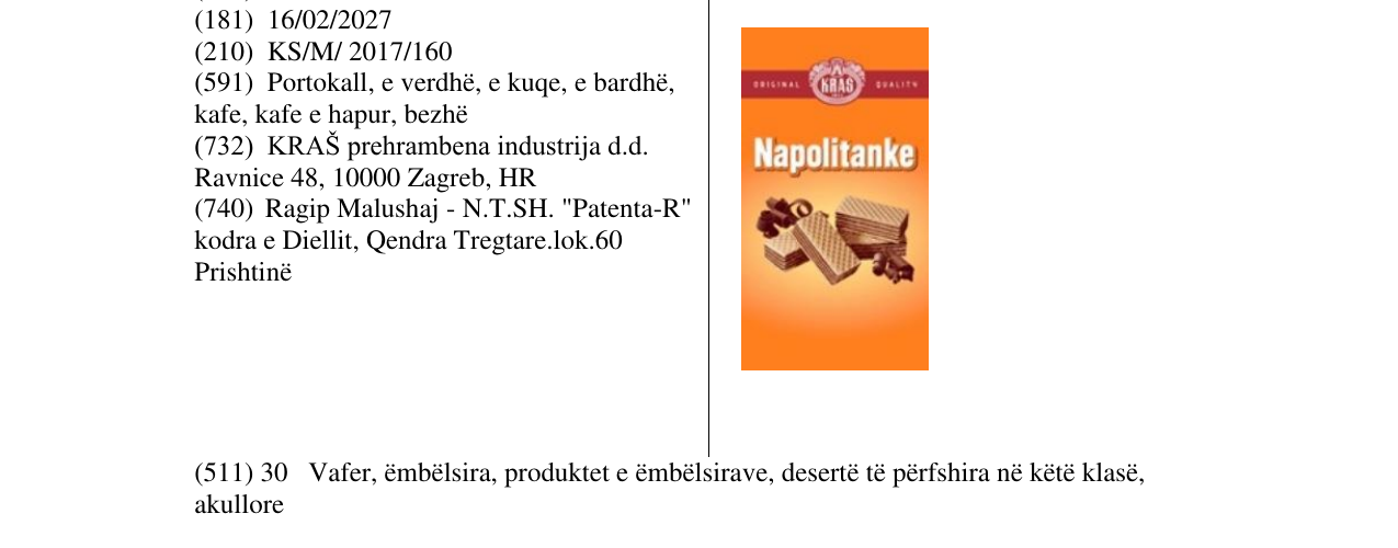 Zëri i markës KRAS Napolitanke në buletin